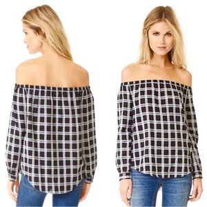 rag & bone Black and White Plaid Off-Shoulder Blouse